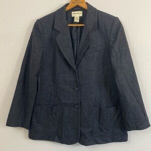 Eddie Bauer Wool Blend 3 button Blazer Charcoal Grey size Petite Large